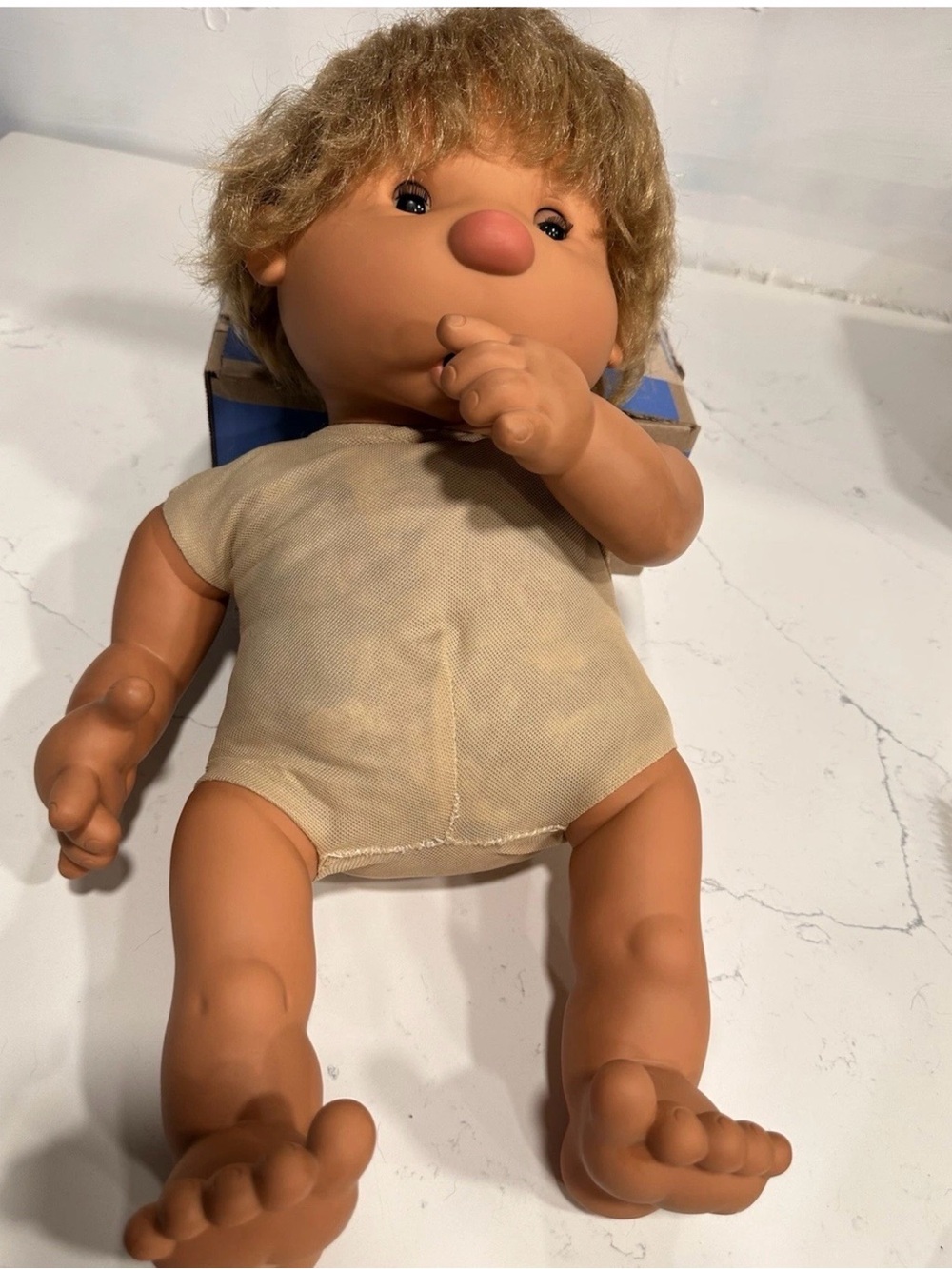 Vintage 1980s Vicma Bamboo Baby Doll Spain Blonde Hair Thumbsucker Samara Dress - Picture 3 of 10